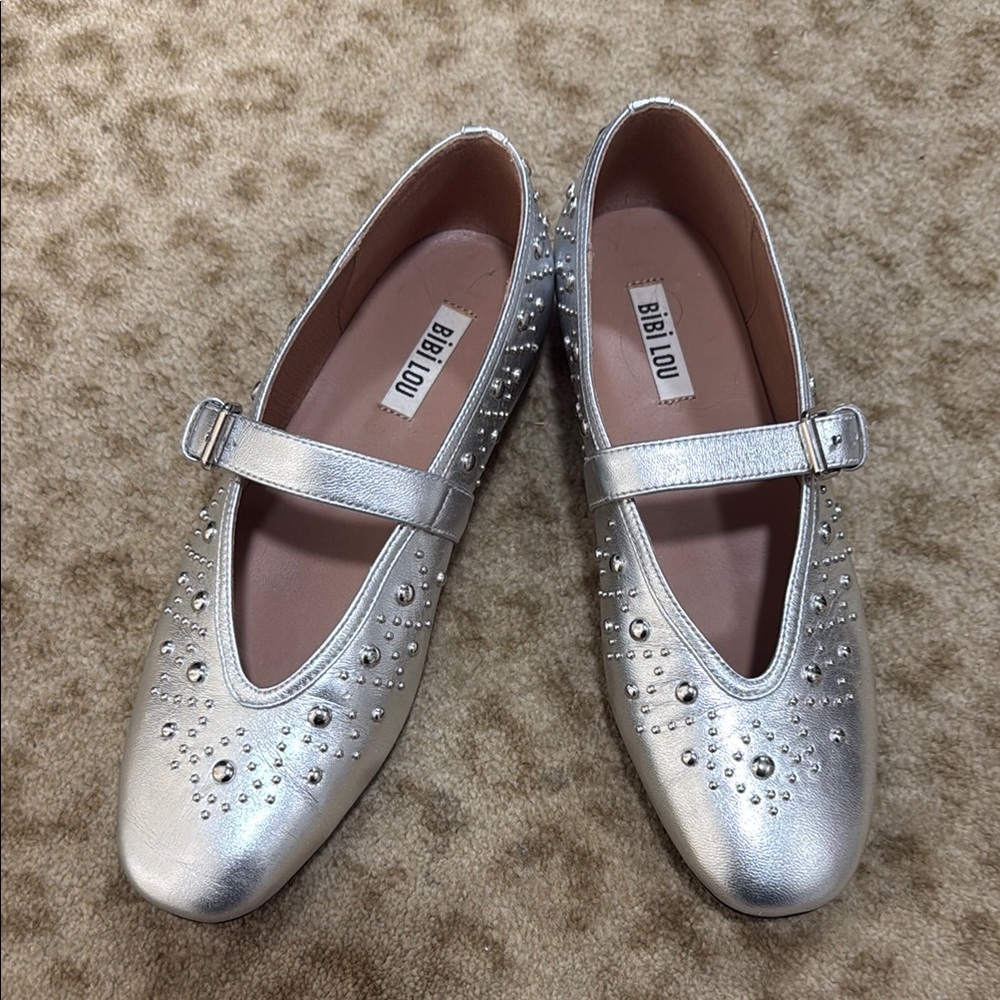 Bibi Lou Silver Embellished Flats